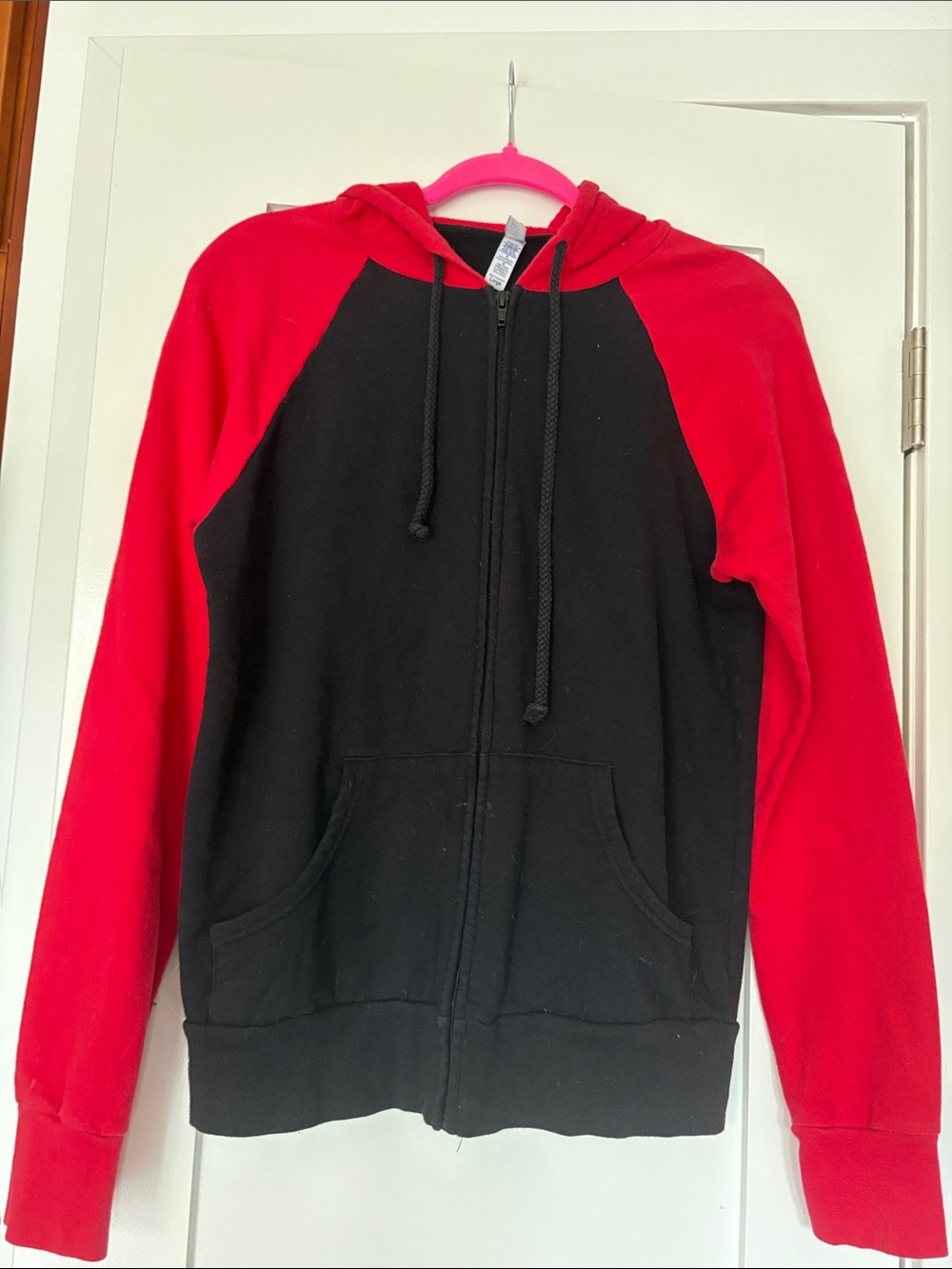 Unisex Red & Black Zip-Up Hoodie Sweatshirt & puppy logo, LG